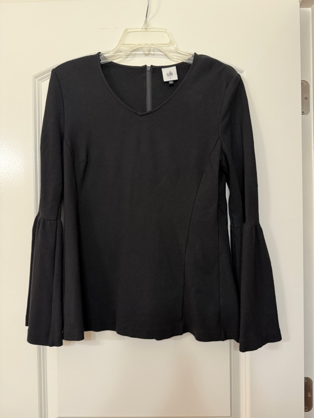 CAbi Black V-Neck Bell Sleeve Top with Flared Cuffs